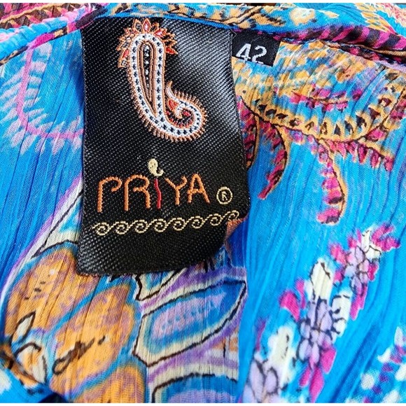 Priya India Peasant Embellished Top Sheer Size Large Hippie Boho Gypsy - Picture 7 of 8